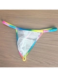 Men's Sexy Sheer Rainbow Trim Seamless Thong