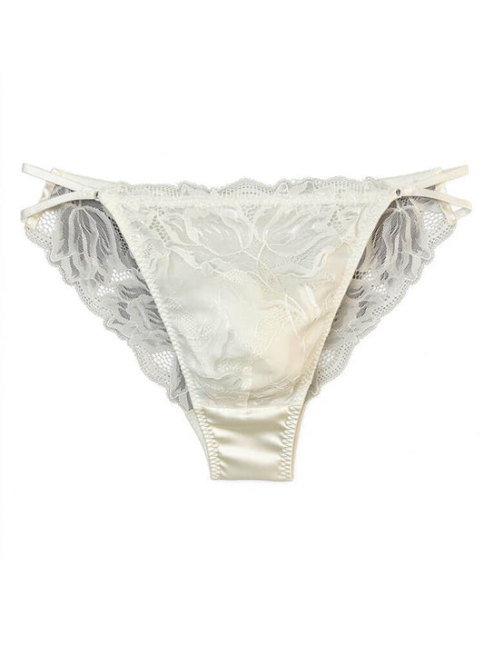 Men's Sexy Solid Lace-Up Mulberry Silk Briefs