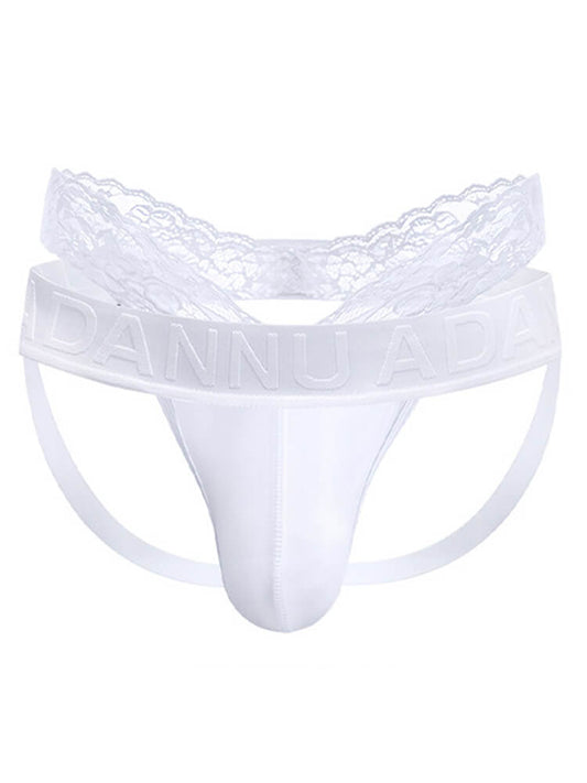 Men's Sexy Solid Color Low-Rise Lace Modal Double Thong