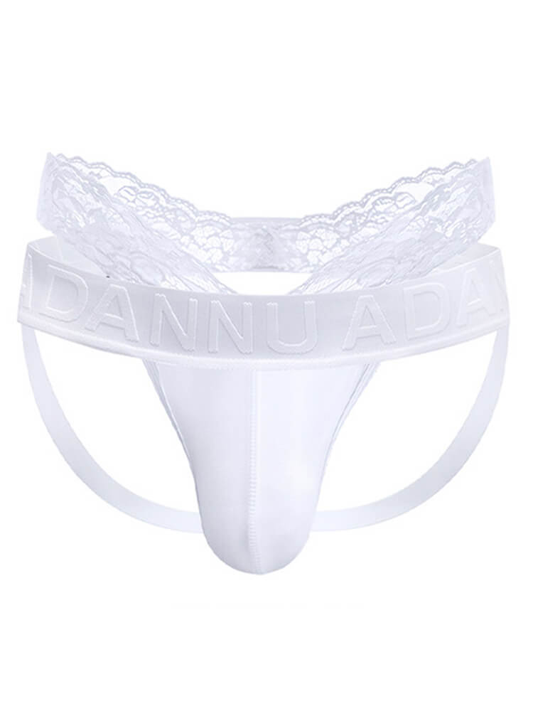 Men's Sexy Solid Color Low-Rise Lace Modal Double Thong