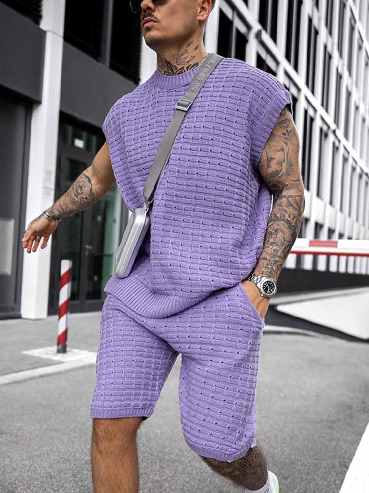 Men's Trendy Loose Knit Vest Shorts Two-Piece Set