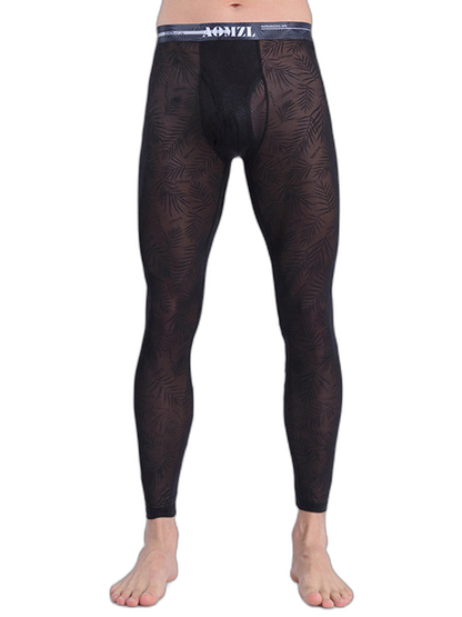 Men's Sexy Transparent Ice Silk Jacquard Seamless Tights Warm Pants