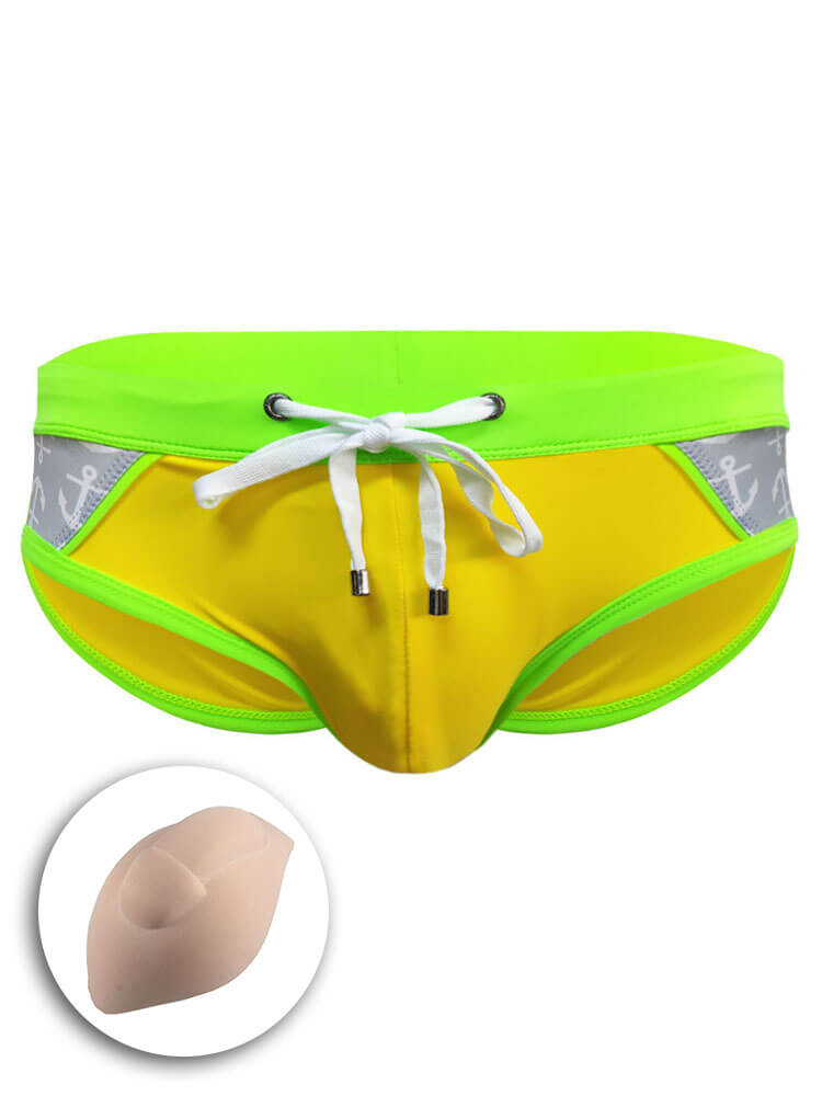 Men's Sexy Color-Block Drawstring Beach Swim Briefs