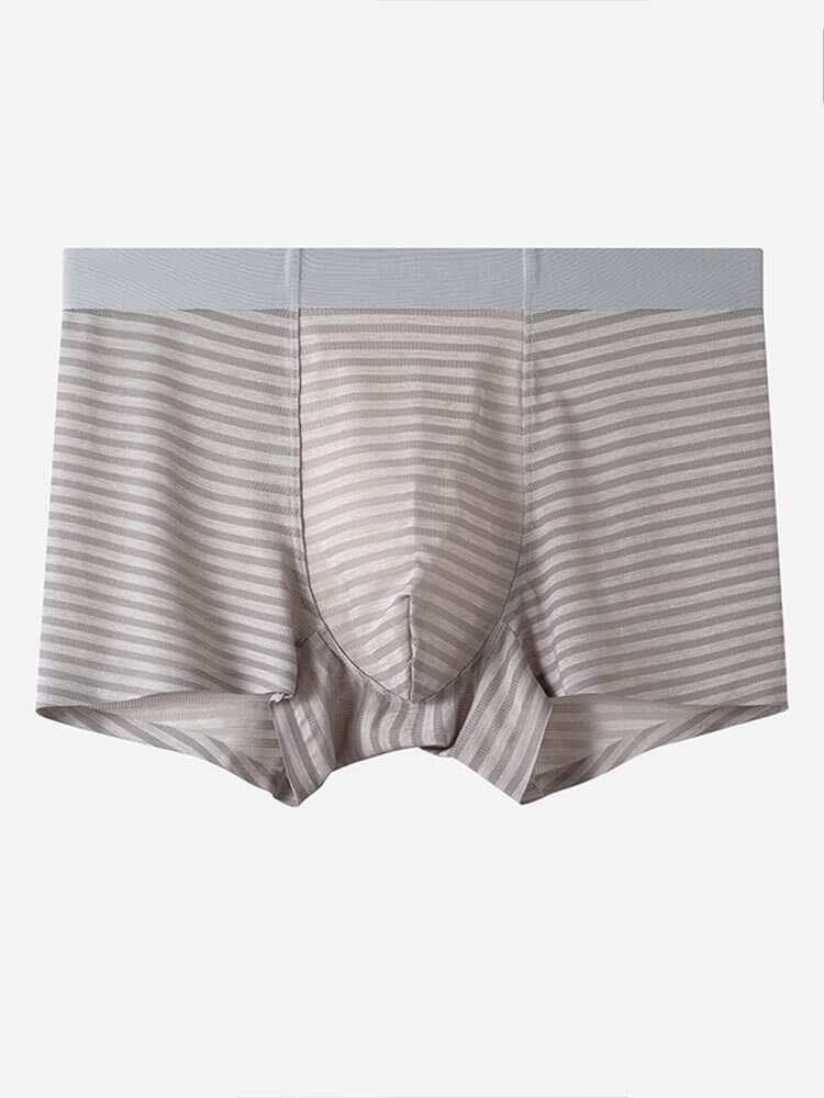 Men's Sexy Sheer Striped Ice Silk Boxer Briefs