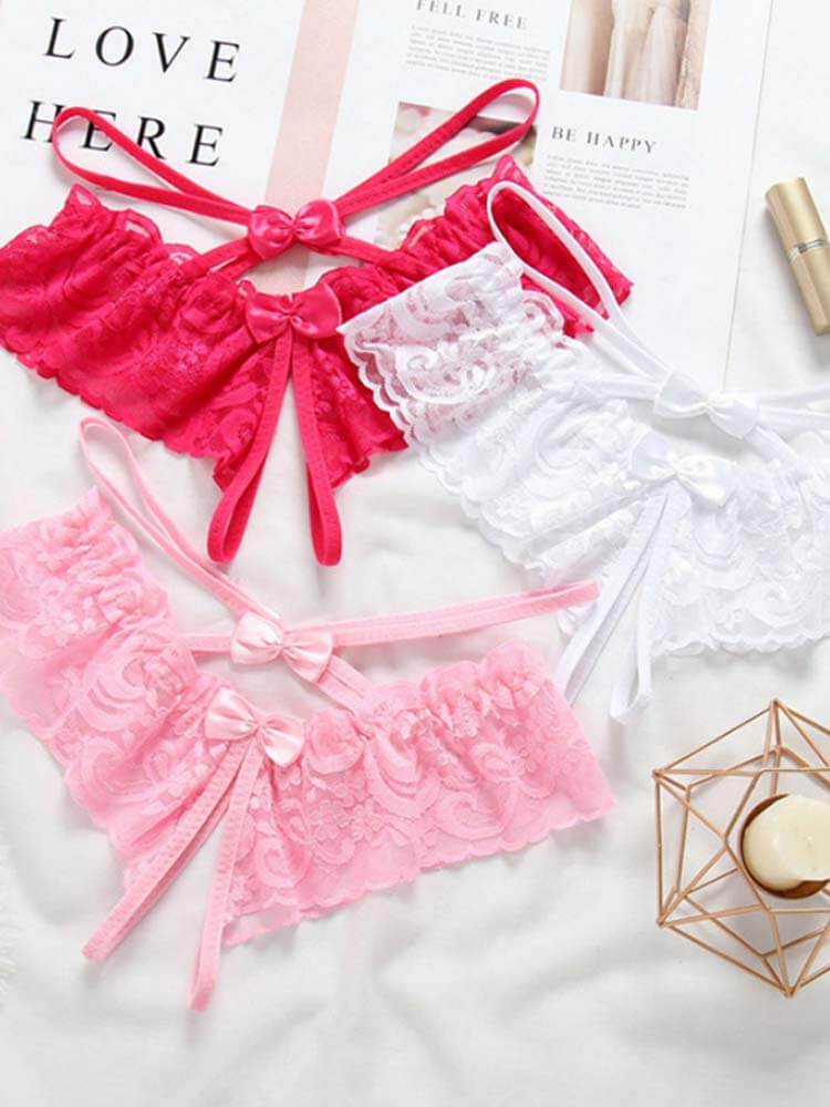 Men's Sexy Lace Bow Open-Crotch Briefs