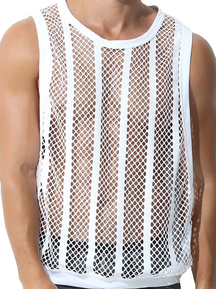 Men's Casual Hollow Out Sexy Tank Top - Yellow