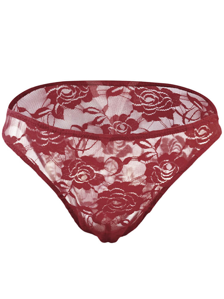 Men's Mesh Transparent Rose Lace Briefs