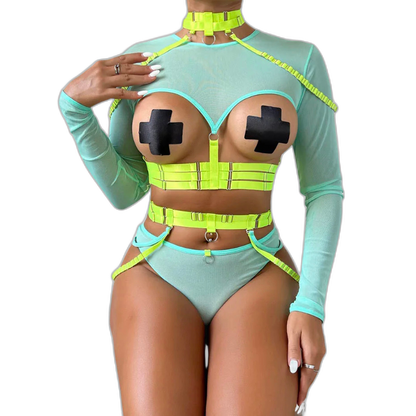 Unsubtle Temptress Bondage Bodysuit Set