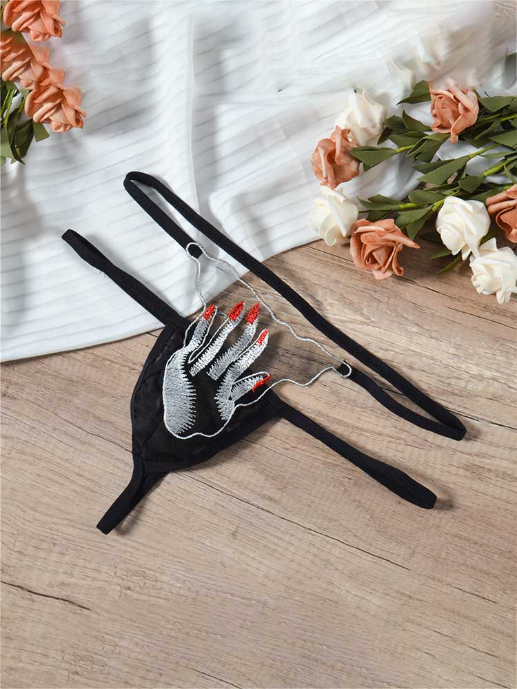 Men's Sexy Lace Embroidered Thin Strap Hollow Thong