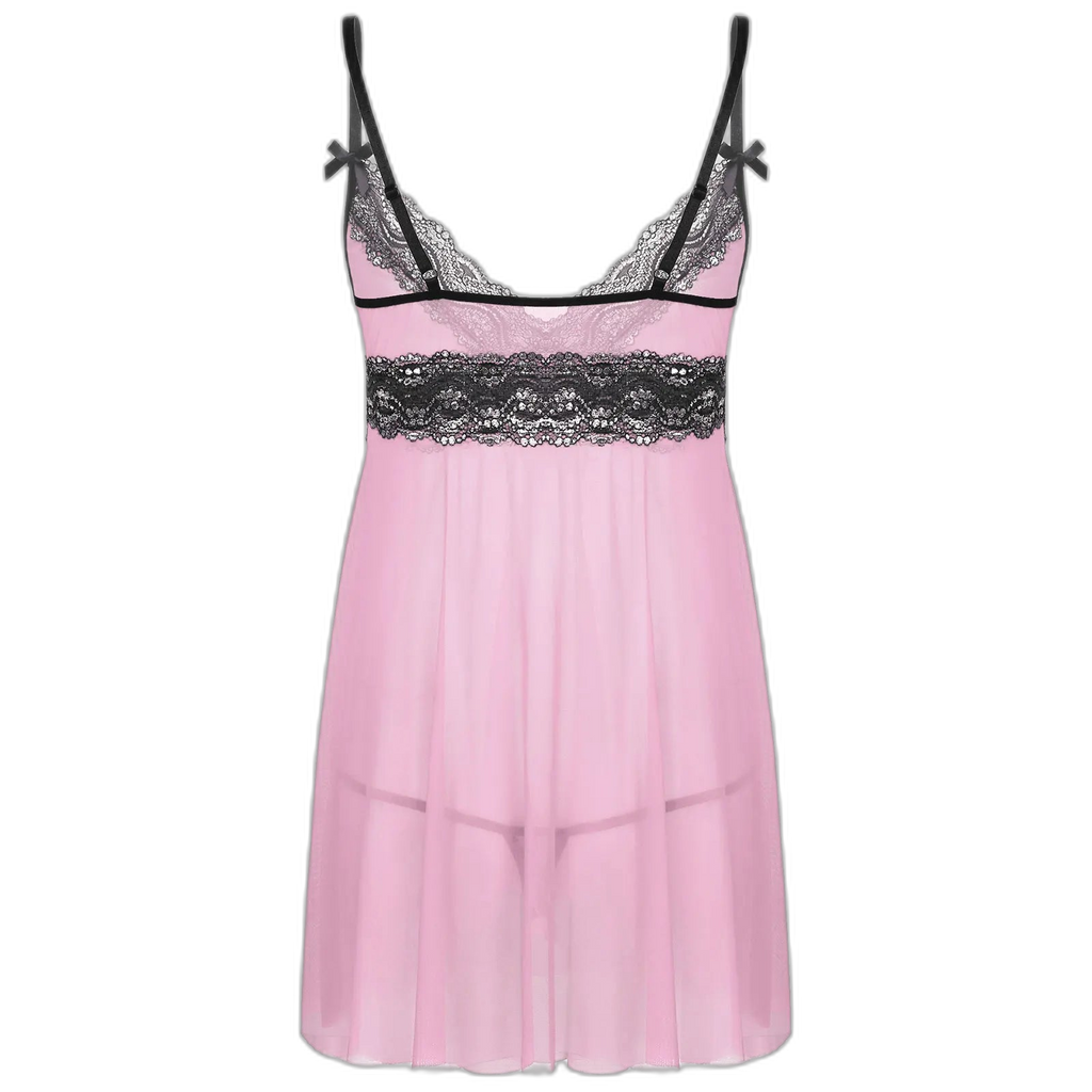 Mesh Floral Lace Sissy Mini Nightgown Set