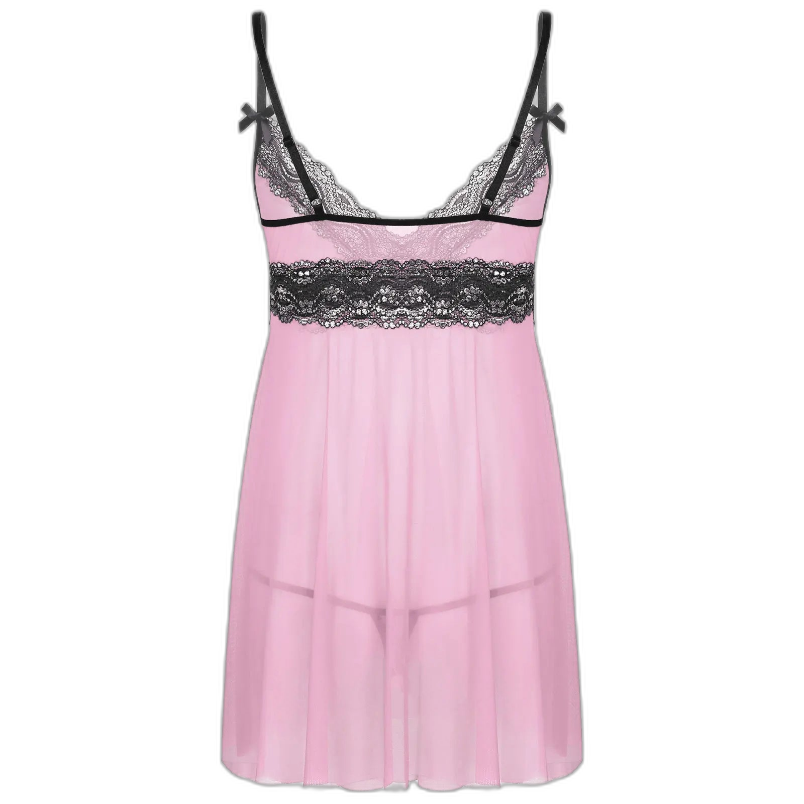 Mesh Floral Lace Sissy Mini Nightgown Set