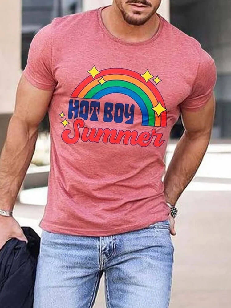 Men's Casual Rainbow Hot Boy Summer T-Shirt