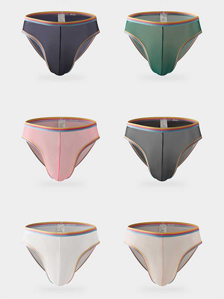 Men's Colorful Striped Belt Sexy Sheer Mesh Briefs