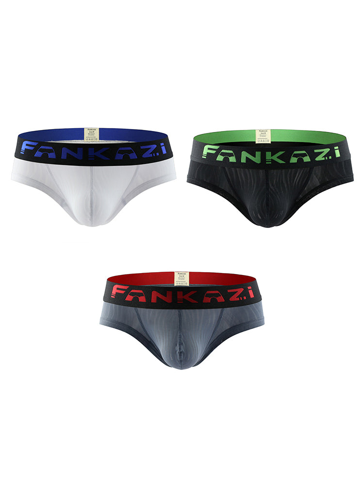 3 Pack Men's Striped U-Pouch Breathable Casual Briefs