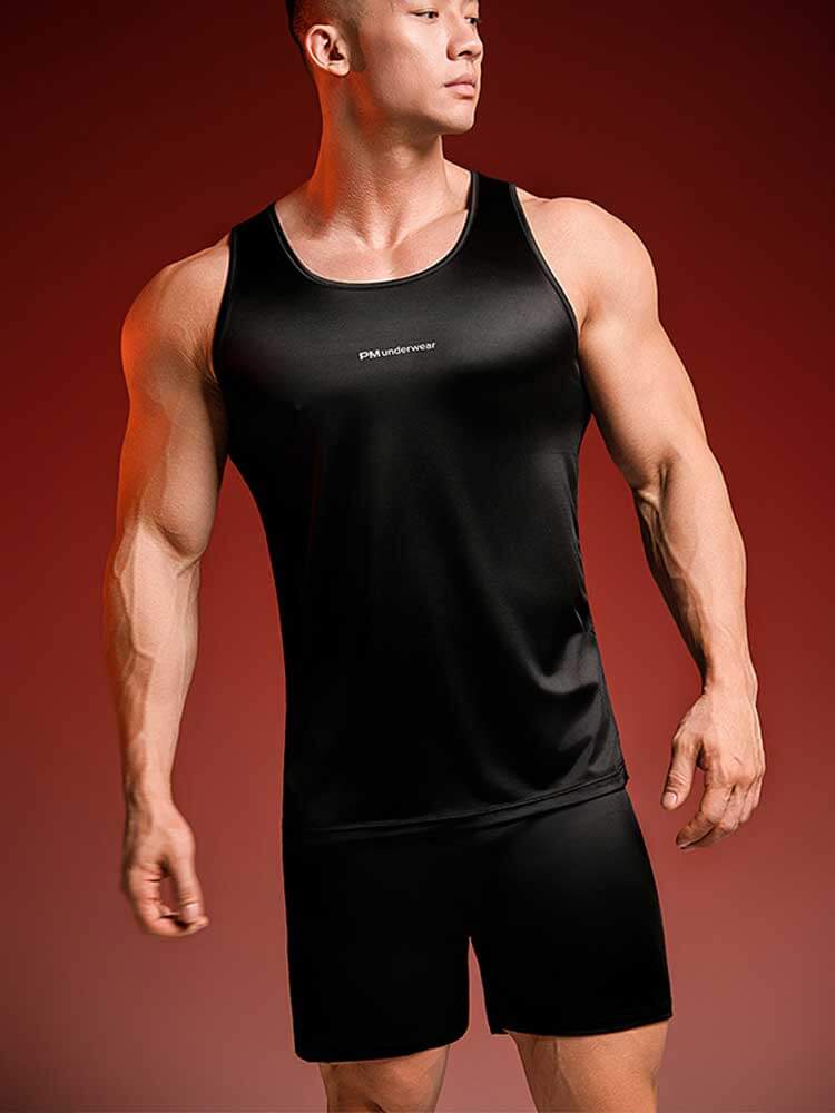 Men's Stretch Tank Top And Shorts Ice Silk Pajama Set