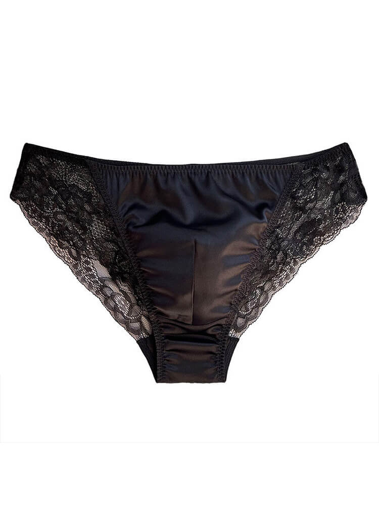 Men's Sexy Low-Rise Transparent Lace Silk Briefs