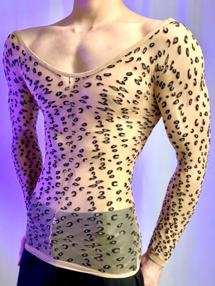 Men's Sexy Sheer Leopard Print Long-Sleeve Top