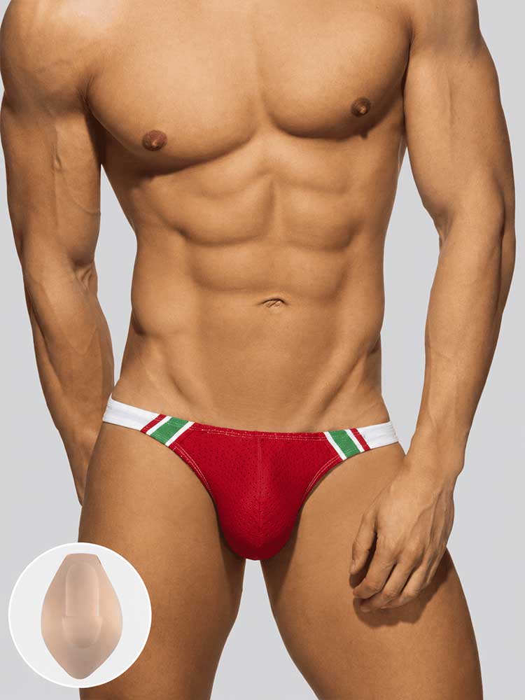 Men's Color Block Bikini Swim Briefs (With Cups)