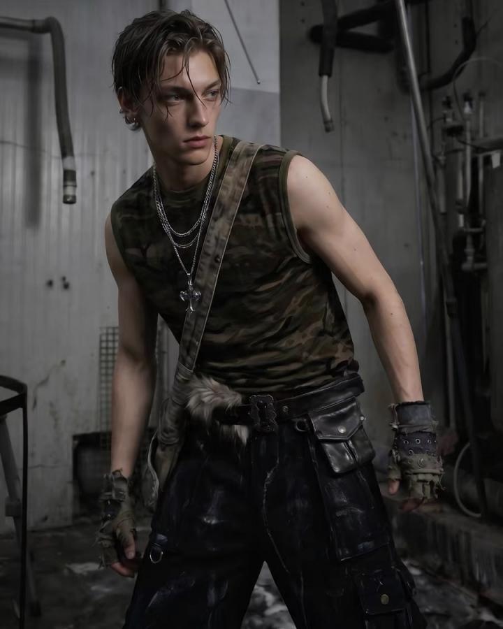 American Retro Wasteland Style Ripped Camouflage Vest