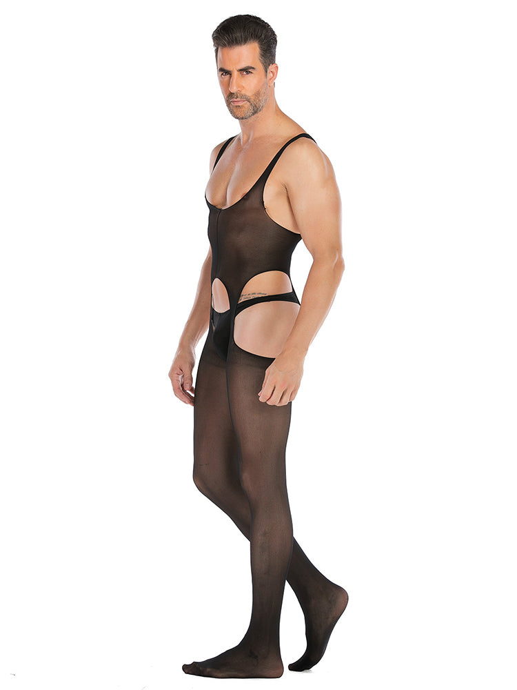 Men's See Through Open Crotch Fishnet Bodysuit