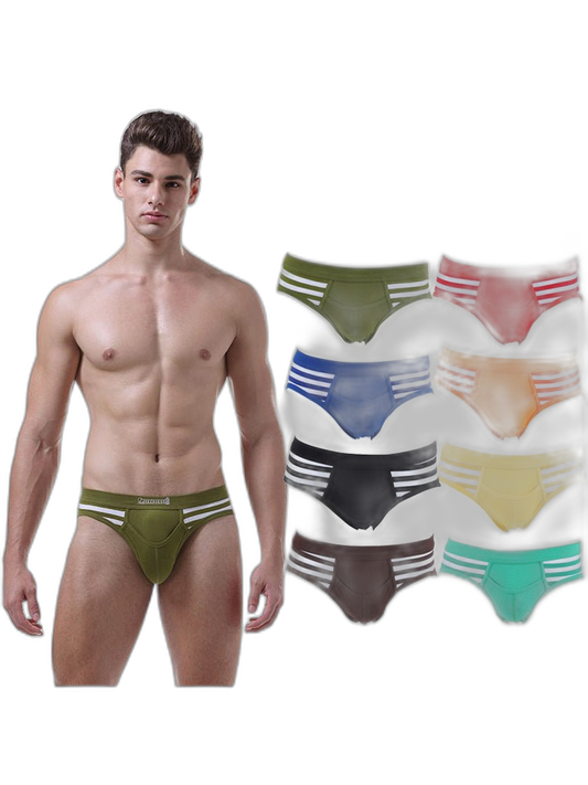 3 Pack Men's Mid-Rise Cotton Striped Briefs