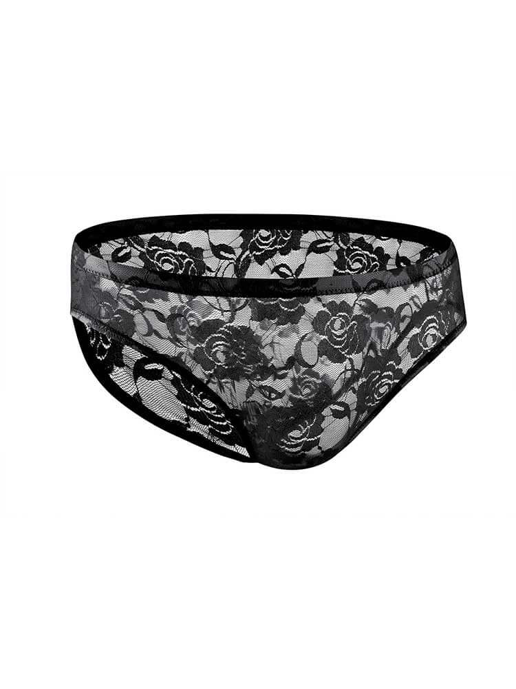 Men's Sexy Low-Rise See-Through Jacquard Lace Briefs