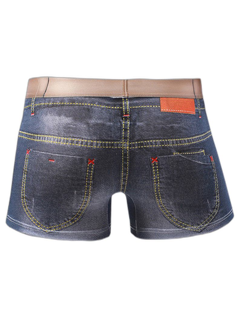 2 Pack Men's Denim Printed Cotton Boxer Briefs
