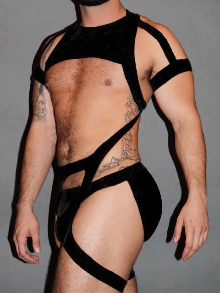 Men's One-piece Chest Strap Leg Loop Briefs Set