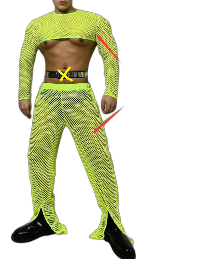Fluorescent Fishnet See-Through Bodysuit Set