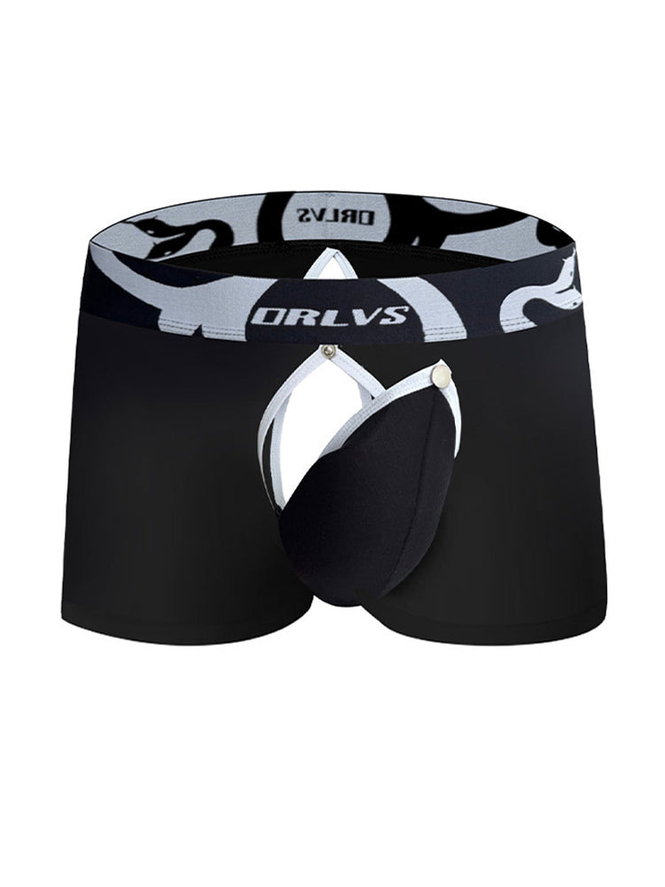 Men's Detachable Pouch Easy-Access Open Fly Modal Split-Crotch Boxers Briefs