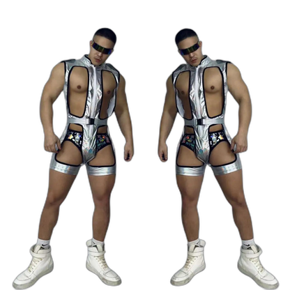 Silver Hollow Bodysuit Rave DJ Costume