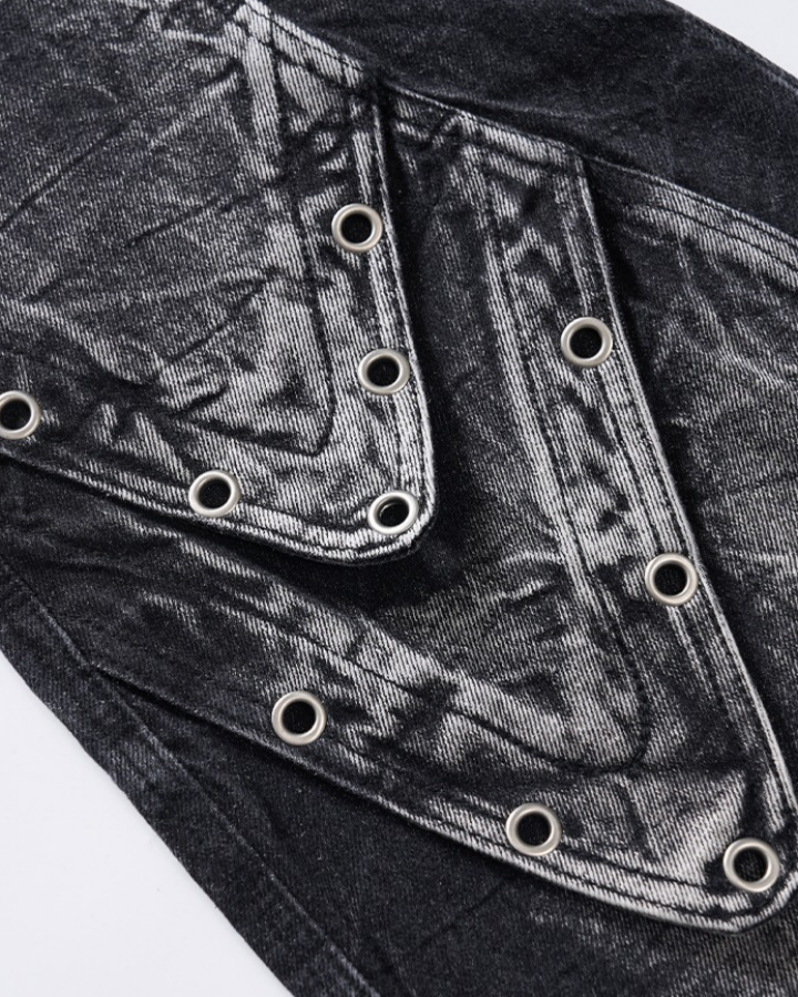 KIIKIO Punk Grommet Panel Flared Jeans