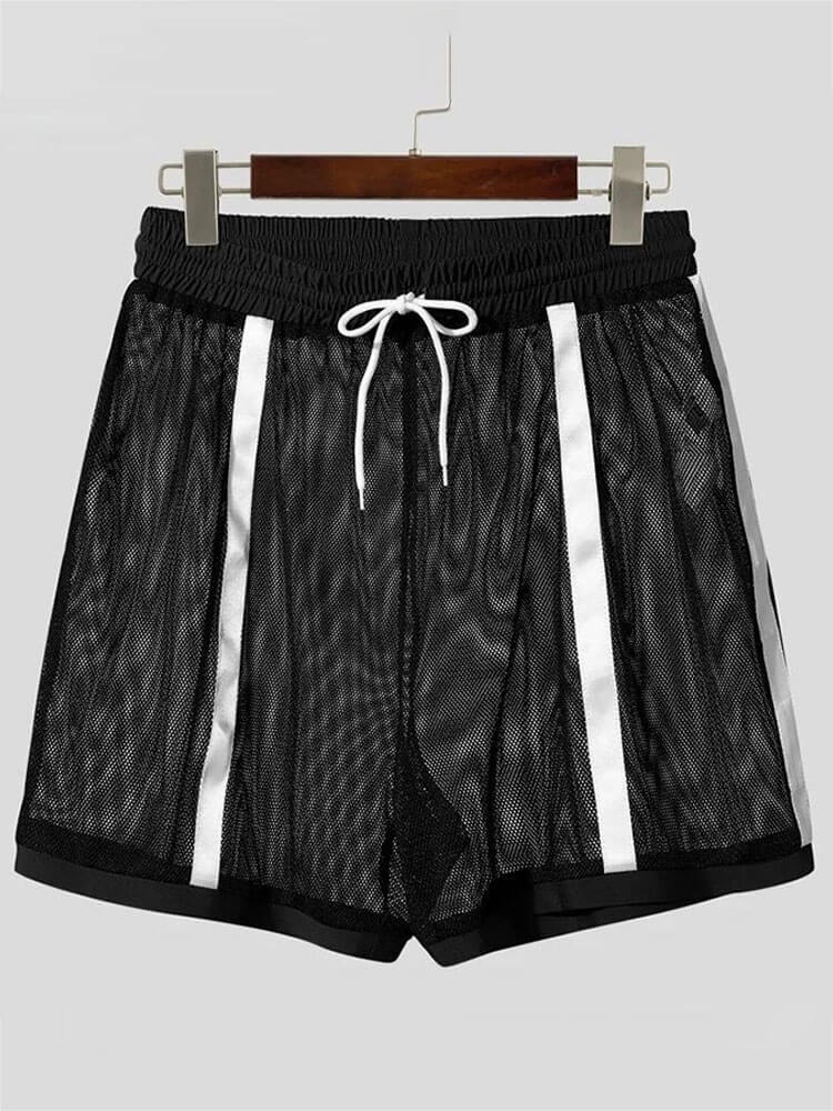 Men's Sexy Sheer Color-Block Striped Athletic Shorts
