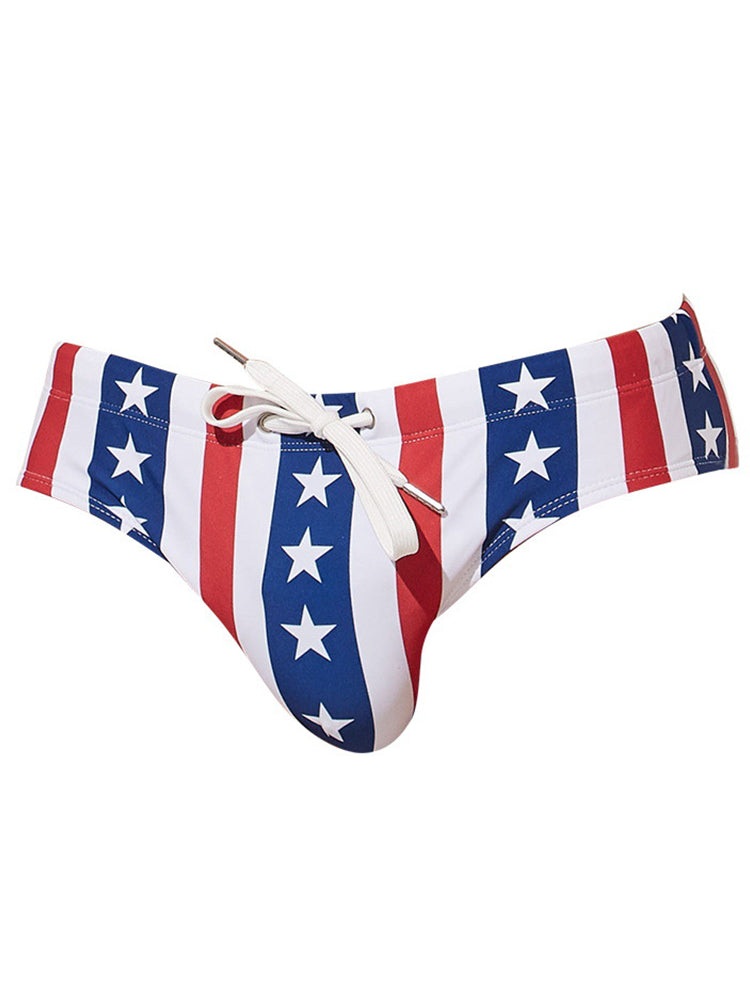 Men's American Flag Print Swim Briefs