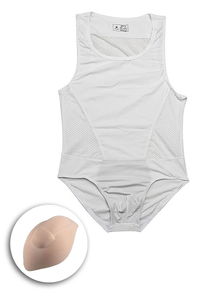 Men's Sexy Mesh Panels High-Stretch Nylon Bodysuit