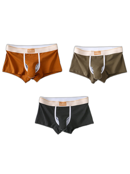 3 Pack Men's Elephant Trunk Separate Cotton Sexy Mid-Rise Solid Color Trunks