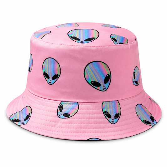 Baby Pink Alien Bucket Hat – Holographic Festival & Rave Hat