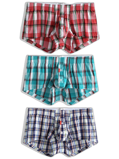 Mens Plaid Front Pouch Boxer Shorts