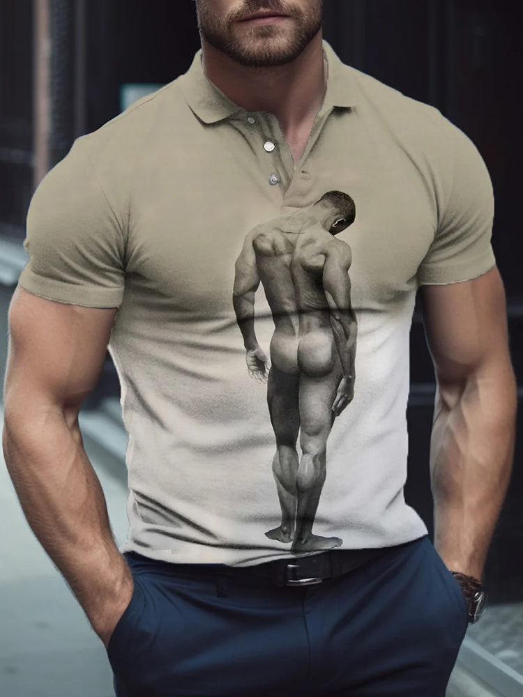 Men's LGBT Naked Muscle Lines Print Polo Shirt