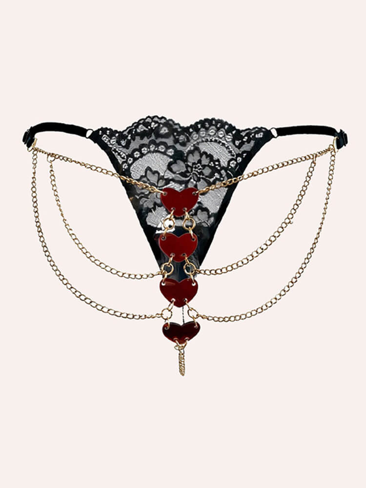 Men's Sexy Low-Rise Hollow Chain Heart Pendant Thong