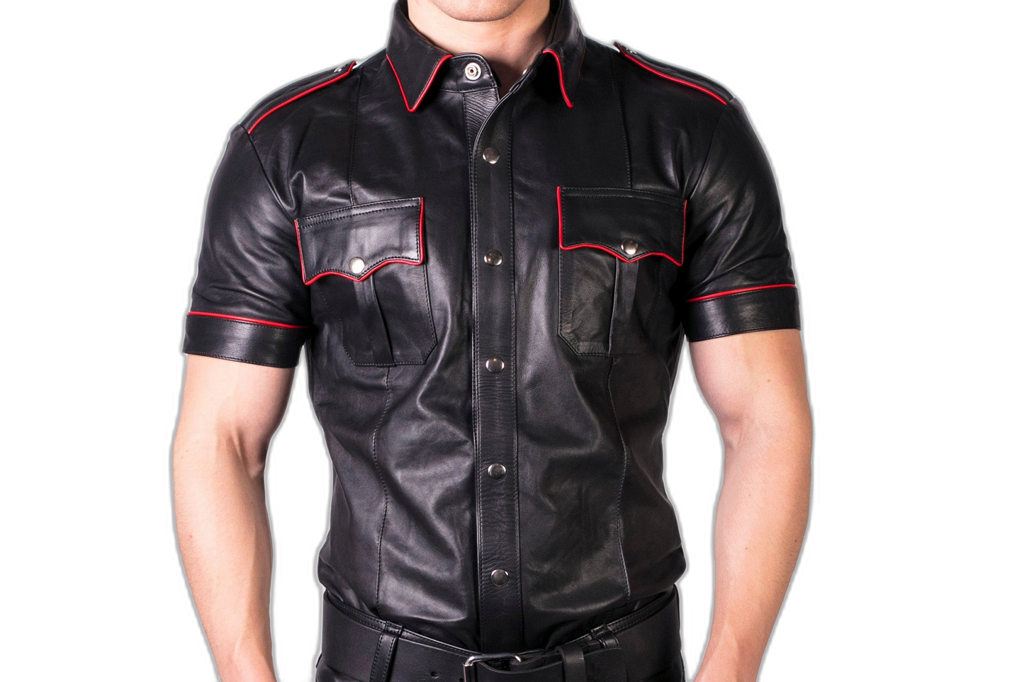 Prowler RED Leather Slim Fit Police Shirt Black/Red