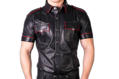 Prowler RED Leather Slim Fit Police Shirt Black/Red