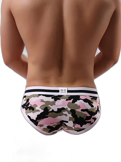 3 Pack Men's Mid-Rise Breathable Soft Cotton Camouflage Stretch Fit Bikini