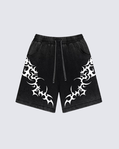 Tribal Print Black Sweat Shorts