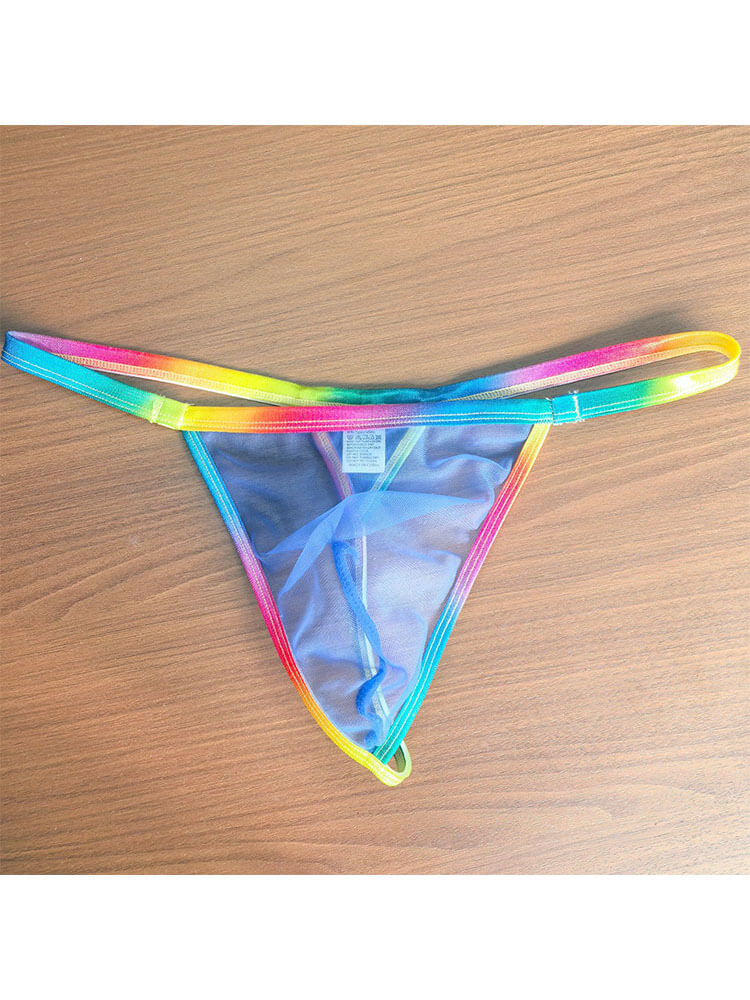 Men's Sexy Sheer Rainbow Trim Seamless Thong