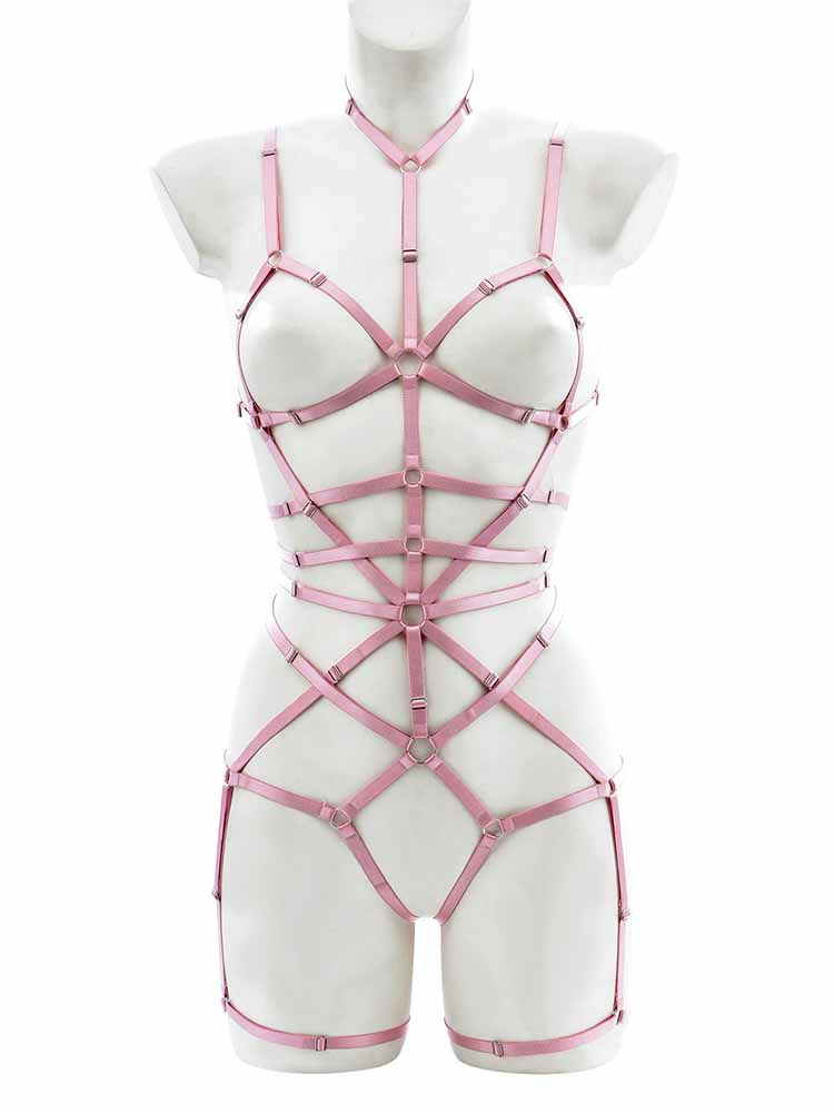 Solid Color Hollow One-Piece Strap Underwear Set