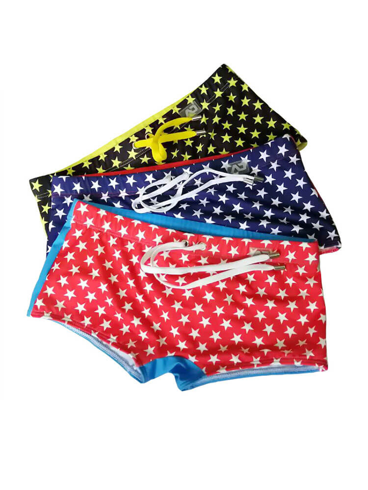 Men's Star Pattern Color-Block Swim Trunks