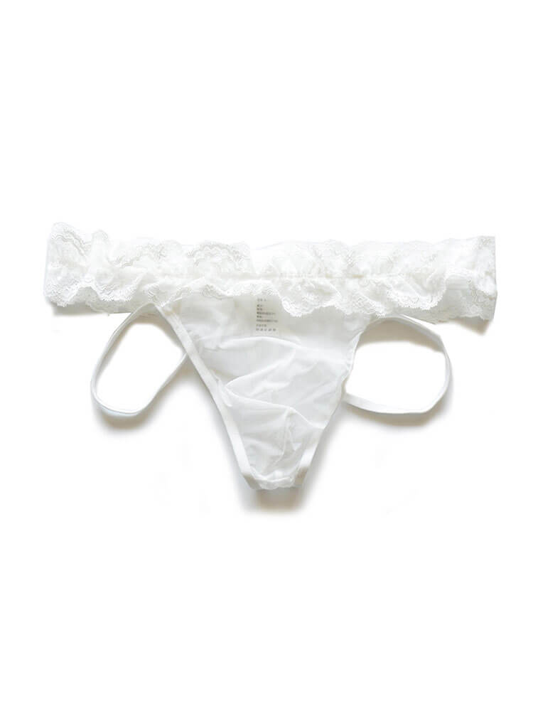 D.M Men's Sexy Lace Low-Rise Transparent Double Thong