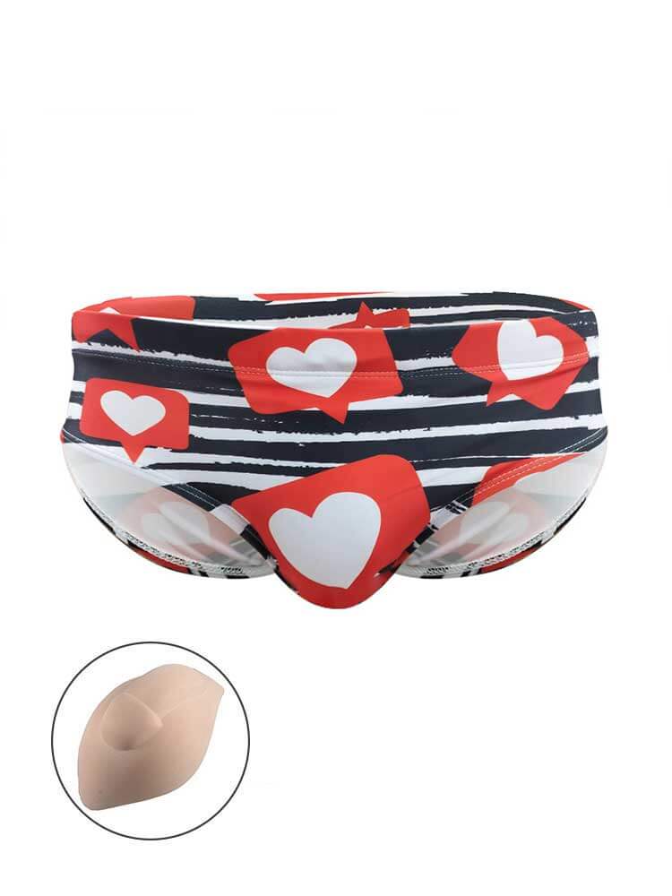 Men's Sexy Black and White Striped Heart Swim Briefs