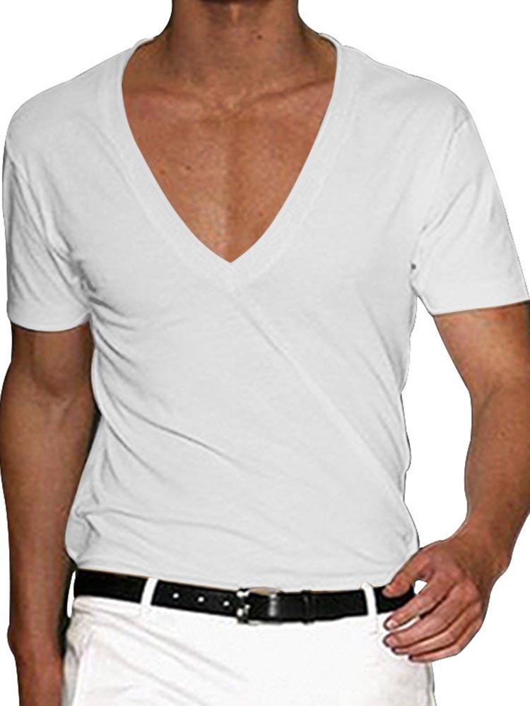 Men's V-Neck Short Sleeve Solid Color T-Shirt